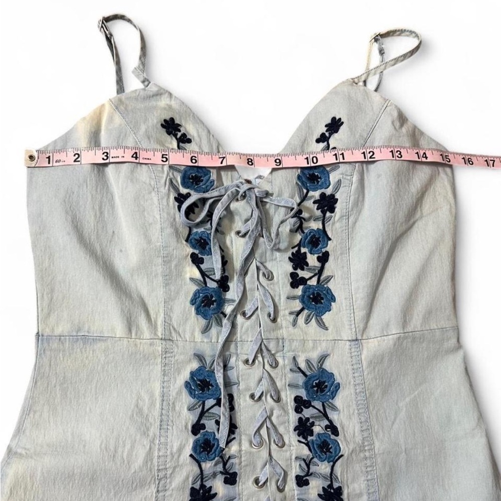 Floral Embroidered Lace Up Mini Dress - Picture 13 of 16